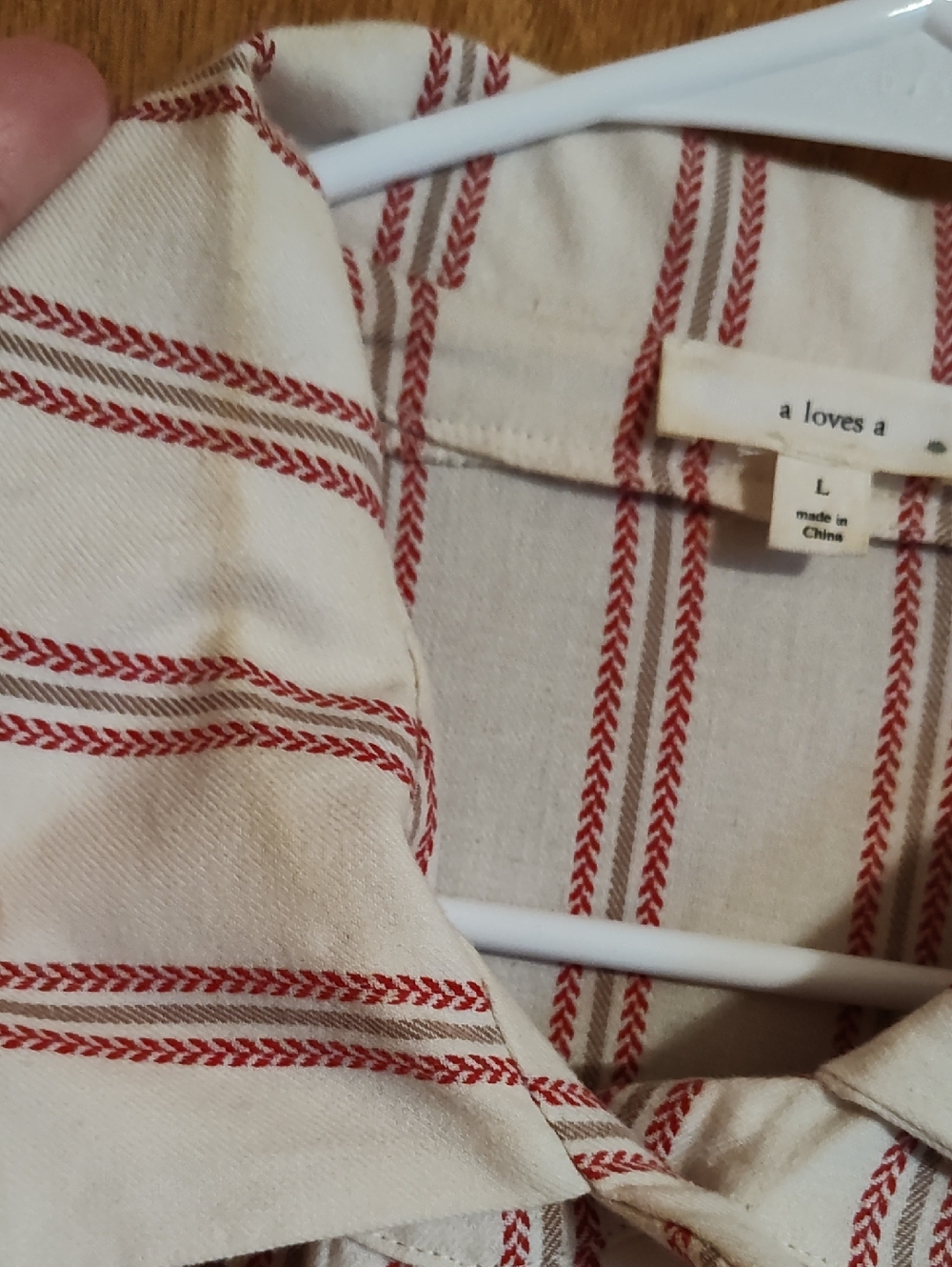 a Loves a Pleated Dress Cream Red Crochet Detail Long Sleeve Cotton -No Belt- L - Picture 14 of 16